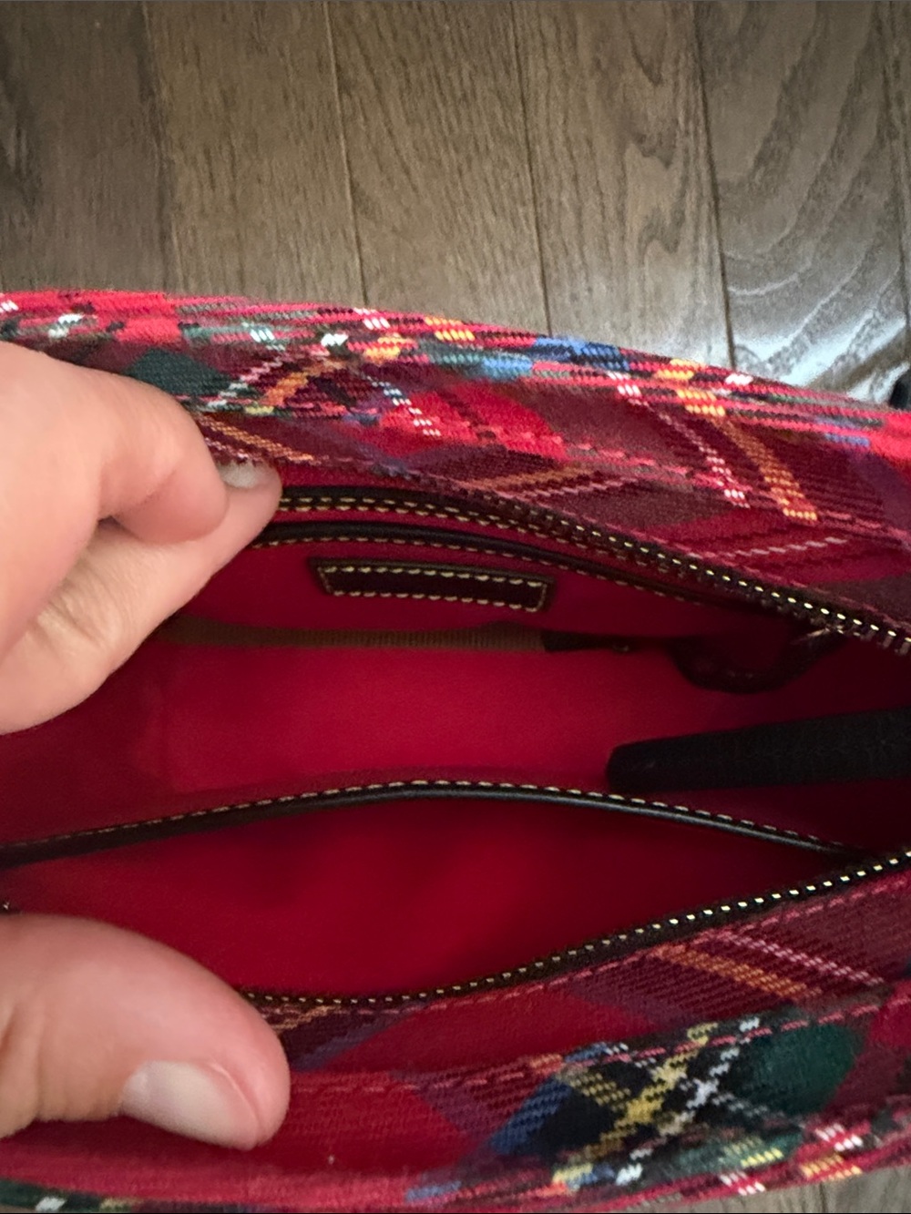 Dooney & Bourke Red Plaid Crossbody with Black Strap - Picture 4 of 7